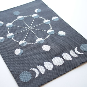 Moon Phase Poster Cross Stitch Pattern / Moon Cross Stitch Pattern / Moon Phase Embroidery / Stitch Moon phases / Stitch on Black Fabric image 1