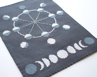 Moon Phase Poster Cross Stitch Pattern / Moon Cross Stitch Pattern / Moon Phase Embroidery / Stitch Moon phases / Stitch on Black Fabric