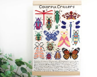 Colorful Critters SAL / Insect Collage Cross Stitch / 3 Color Schemes / Insect Embroidery / Insect Stitch / Bug Cross Stitch / Stitch Bugs