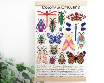 Colorful Critters Cross Stitch Pattern PDF, Insect Nature Instant Download, Beginner Spring Embroidery Gift