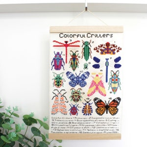Colorful Critters SAL / Insect Collage Cross Stitch / 3 Color Schemes / Insect Embroidery / Insect Stitch / Bug Cross Stitch / Stitch Bugs