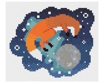 Space Fox Cross Stitch Pattern / Fox Stitch / Space Cross Stitch / Magical Pattern / Fairy Tale Stitch Chart / Whimsical Stitch Fox