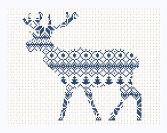 Nordic Pattern Christmas Reindeer Cross Stitch Pattern Printable Deer Instant Download PDF Scandinavian Modern Cross Stitch Holiday DIY Gift