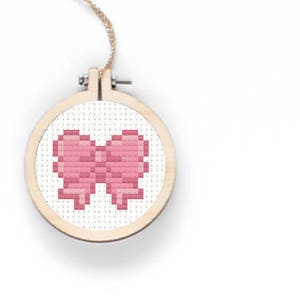 Pink Mini Bow Cross Stitch Pattern Ribbon Digital Pattern Cross Stitch Simple DIY Kawaii Home Decor Sweet Necklace Pattern Jewelry Pattern