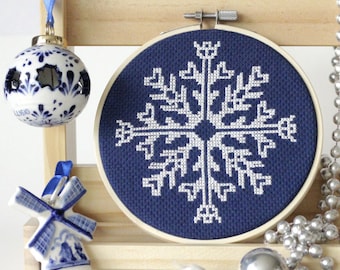 Xmas Cross Stitch Snowflake Winter Cross Stitch Chart Snow Holiday DIY Ornament Unique Snowflake Printable Pattern Winter DIY Xmas Project