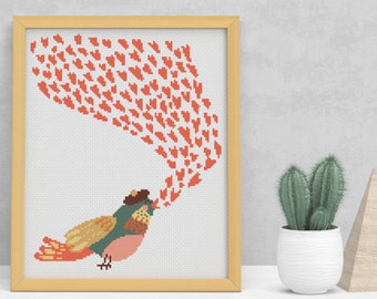 Cute Bird Cross Stitch Pattern Valentines Day Song of Love Kawaii Bird Pastel Color Pattern Sweet Gift for Her Valentines Present DIY