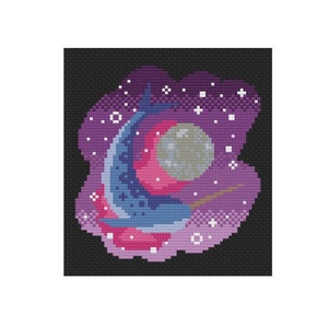 Space Narwhal Cross Stitch Pattern / Narwhal Stitch / Space Cross Stitch / Magical Pattern / Fairy Tale Stitch / Whimsical Stitch Narwhal image 2