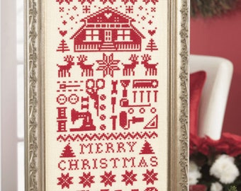 Santa's Workshop Sampler / Monochrome Cross Stitch / Christmas Cross Stitch / Holiday Stitch / Xmas Pattern / Christmas Decor / Santa stitch
