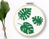 Three Monstera Leaves Cross Stitch Pattern Monstera Stitch Nature Greenery Tropical Plant Decor Leaves Embroidery Monstera Decoration