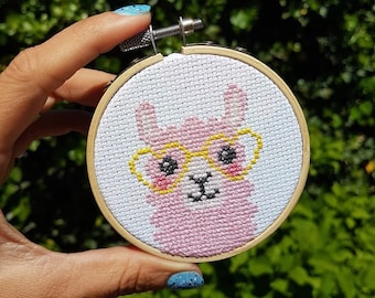 Llama Cross Stitch Pattern / Llama with Glasses / Mini Llama Pattern / Embroidery Pattern / Llama Decor / Kawaii Cross Stitch / Stitch Mini