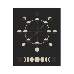 Moon Phase Poster Cross Stitch Pattern / Moon Cross Stitch Pattern / Moon Phase Embroidery / Stitch Moon phases / Stitch on Black Fabric image 3