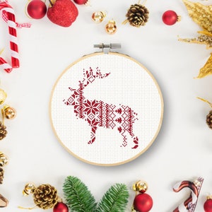 Reindeer Christmas Cross Stitch Pattern PDF, Nordic Printable Deer ...