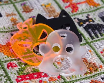 Halloween Acrylic Floss Drops, Cat Pumpkin Ghost Embroidery Thread Bobbins, Spooky Cross Stitch Gift