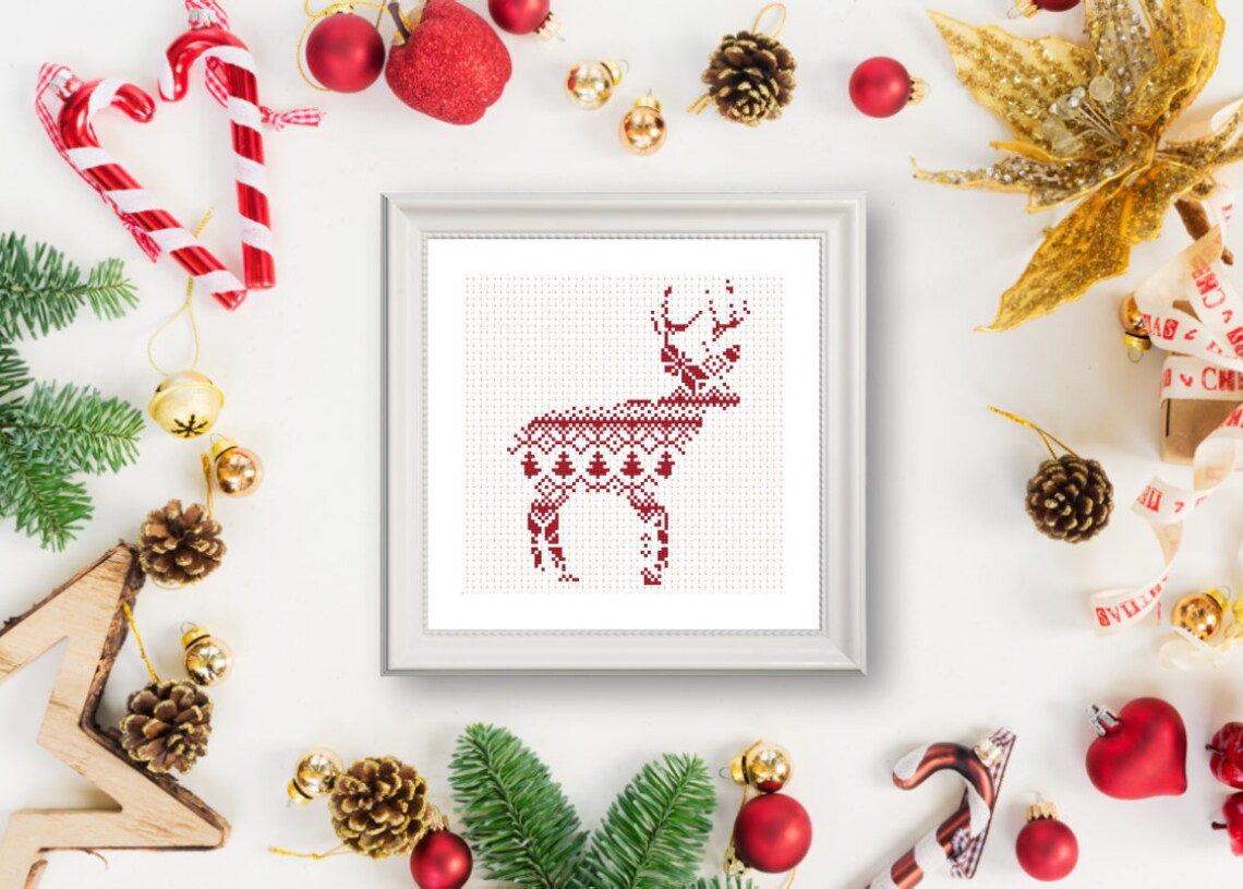 Nordic Pattern Christmas Reindeer Cross Stitch Pattern Printable Deer ...