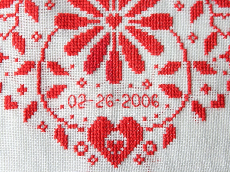 Red Heart Cross Stitch Pattern / Scandinavian Cross Stitch / Heart Embroidery / Folk Art Embroidery / Valentine Cross Stitch / Personalized image 7