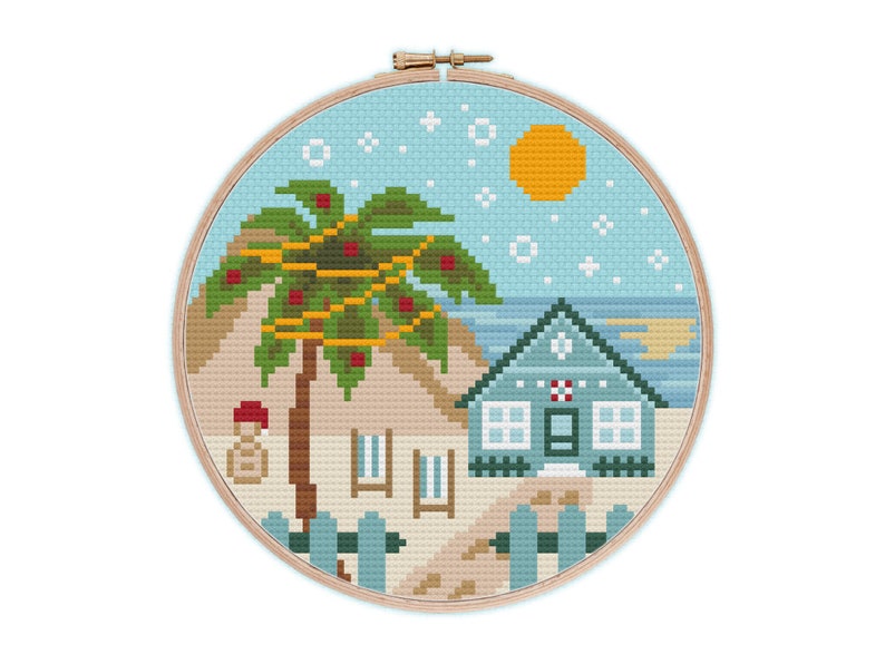 summer cross stitch pattern / warm Christmas pattern / australia Christmas / summer xmas pattern / christmas stitch pattern / hot xmas image 1