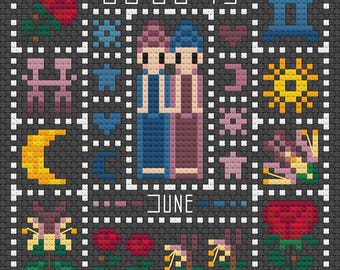 Gemini Zodiac Cross Stitch Pattern, Zodiac Sign PDF