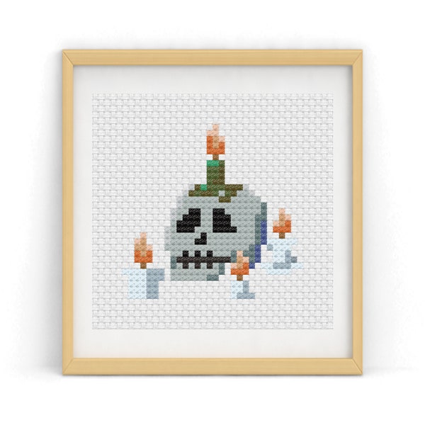 Skull and Candles Cross Stitch Pattern, skull and candles, spooky craft, halloween stitch, scary decor, halloween needlework, skull design