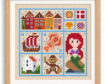 Denmark Cross Stitch Pattern, Copenhagen Stitchonomini PDF Sampler