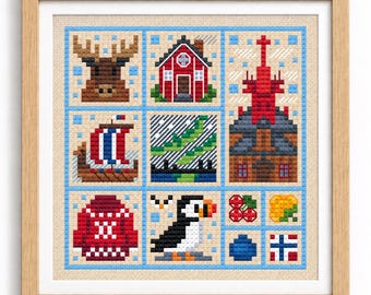 Norway Cross Stitch Pattern, Nordic Travel Stitchonomini PDF Sampler