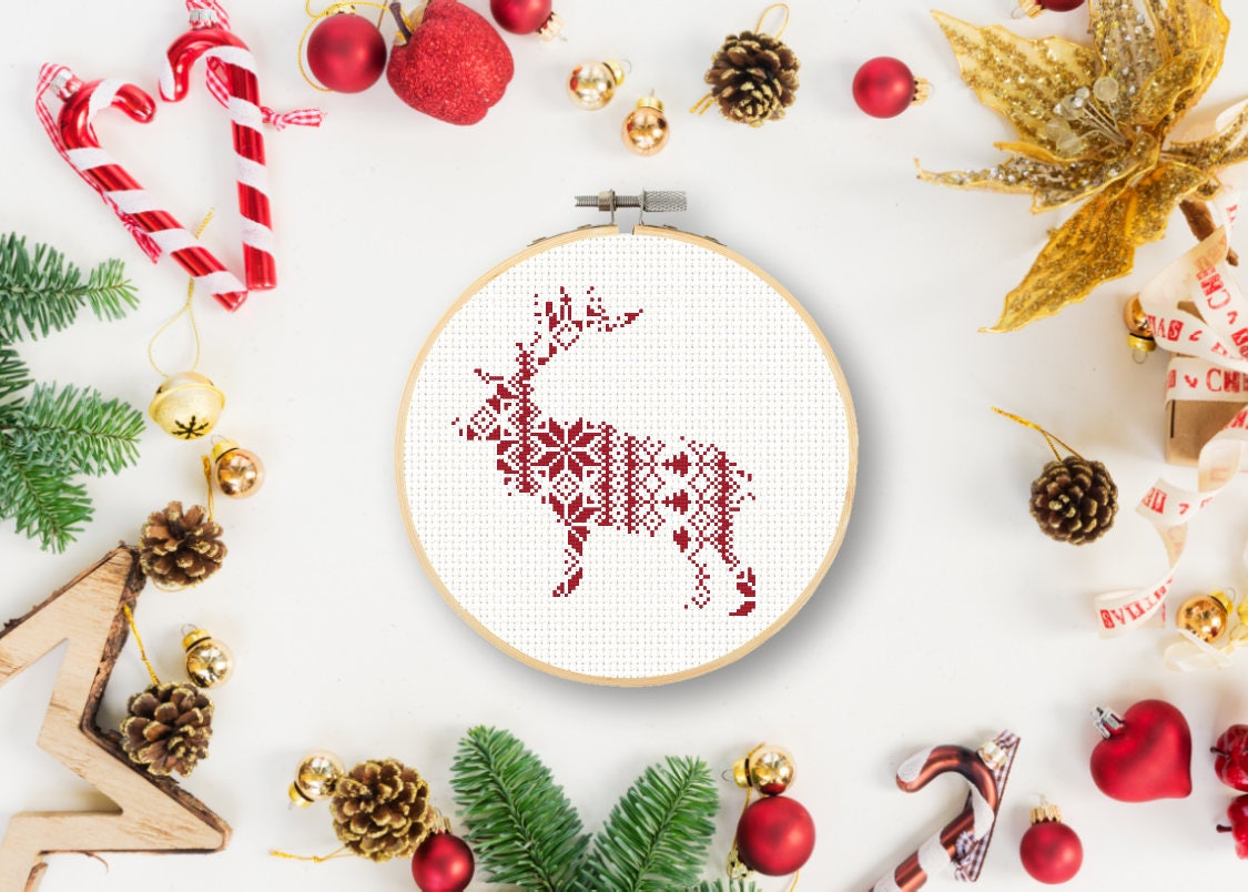 Nordic Pattern Christmas Reindeer Cross Stitch Pattern Printable Deer ...
