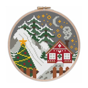 Christmas Scene Cross Stitch Pattern / Stitch Pattern / christmas stitch / cross stitch christmas pattern cabin stitch pattern / stitch