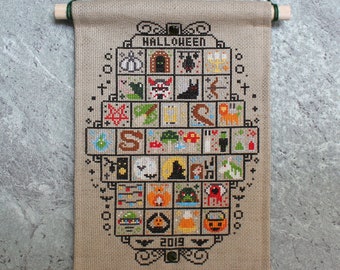 Halloween 2019 Cross Stitch Pattern, PDF Spooky Sampler Stitch Along