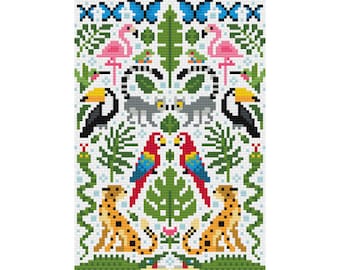 Jungle Theme Cross Stitch Pattern / Jungle Animals Cross Stitch / Jungle Embroidery / TIger Cross Stitch / Welcome To The Jungle Embroidery