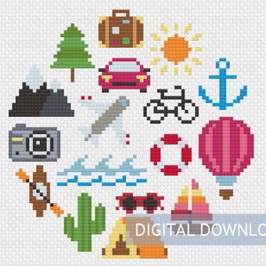 cross stitch pattern, wanderlust cross stitch, adventure stitch, travel gift, travel enthusiast, gift for traveler, stitch pattern travel image 3