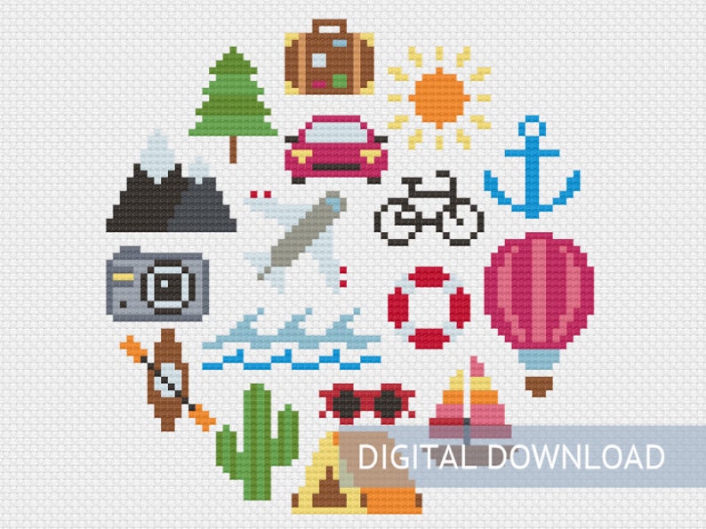 cross stitch pattern, wanderlust cross stitch, adventure stitch, travel gift, travel enthusiast, gift for traveler, stitch pattern travel image 3