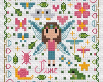 June Fairy Cross Stitch Pattern, Fantasy PDF