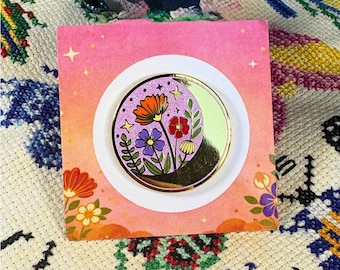 Spring Moonshine Flowers Needle Minder, Floral Cross Stitch Accessory