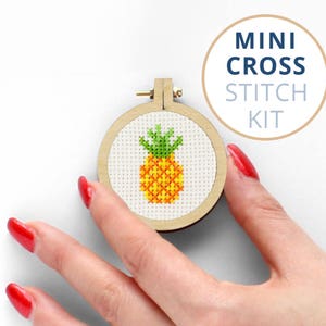 Mini Pineapple cross stitch kit, complete cross stitch kit, Fruit counted cross stitch kits for sale, cross stitch kit for beginners, Summer