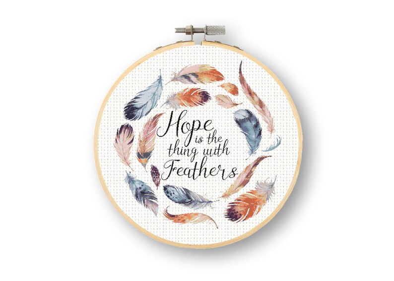 Watercolor Feather Cross Stitch Pattern Hope Is The Thing With Feathers Emily Dickinson Quote Large Cross Stitch Pattern Watercolors Sewing Fiber Needlepoint Saherflow Com