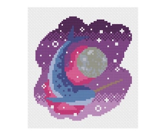 Space Narwhal Cross Stitch Pattern / Narwhal Stitch / Space Cross Stitch / Magical Pattern / Fairy Tale Stitch / Whimsical Stitch Narwhal