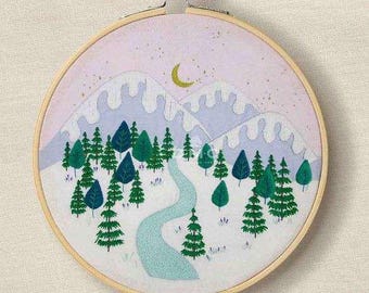 Winter Landscape Cross Stitch Kit, DMC Mountain Snow Needlecraft Set