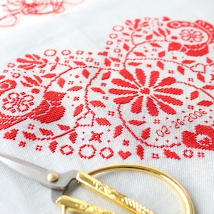 Red Heart Cross Stitch Pattern / Scandinavian Cross Stitch / Heart Embroidery / Folk Art Embroidery / Valentine Cross Stitch / Personalized
