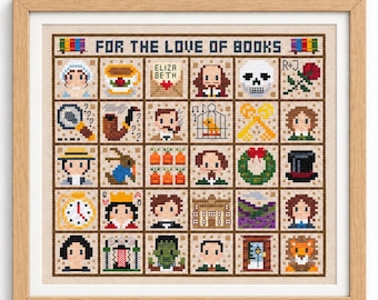 Book Lovers Cross Stitch Pattern, Literary Stitchonomini PDF Sampler