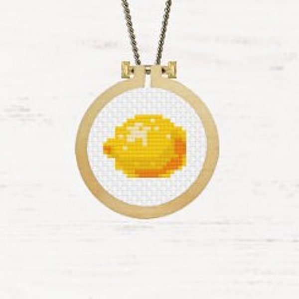 Lemon Cross Stitch Pattern Fruit Citrus Digital Pattern Mini Needlepoint Cross Stitch Chart Modern Embroidery Fruit Necklace DIY Vegan