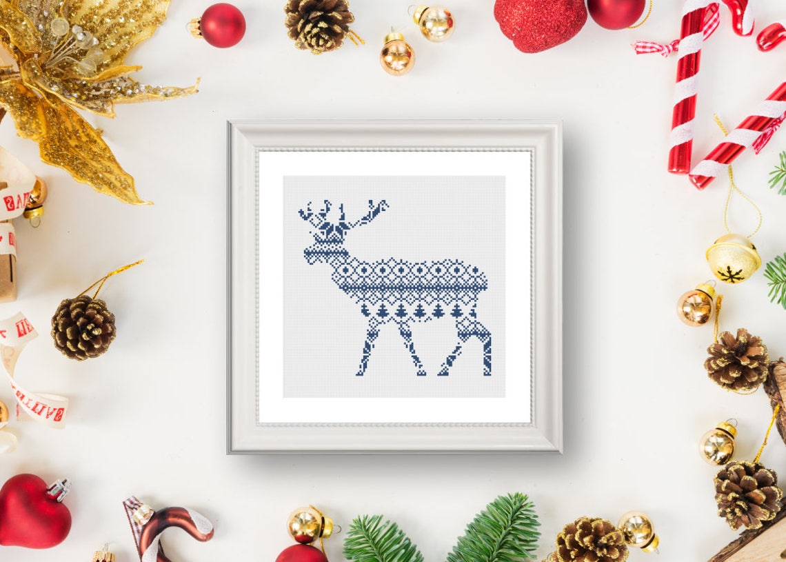 Nordic Christmas Reindeer Cross Stitch Pattern PDF, Scandinavian ...