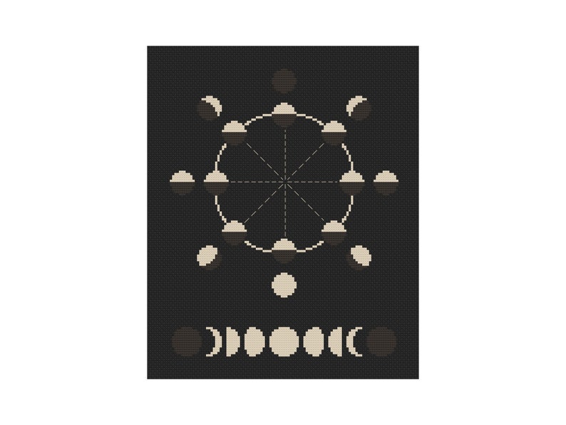 Moon Phase Poster Cross Stitch Pattern / Moon Cross Stitch Pattern / Moon Phase Embroidery / Stitch Moon phases / Stitch on Black Fabric image 3