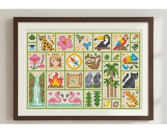 Jungle Cross Stitch Pattern, Sampler PDF