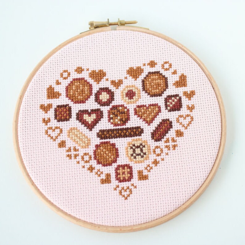 Chocolate Cross Stitch Pattern / Valentines Day / Chocolate Heart / BonBon Cross Stitch / Chocolate Lovers Gift / Chocolate Embroidery image 3