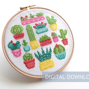 Cactus Sampler cross stitch, cross stitch, cross stitch pattern, flower cross stitch, floral cross stitch, cross stitch cactus succulent