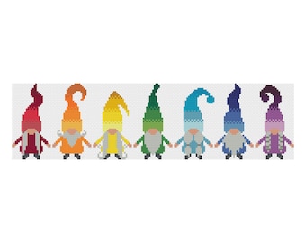 Rainbow Gnomes Cross Stitch Pattern, Fantasy PDF