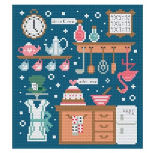 Alice in Wonderland Cross Stitch / Kitchen Stitch Pattern / Alice Embroidery / Lewis Carol Stitch / Fairy Tale Pattern / Wonderland Stitch