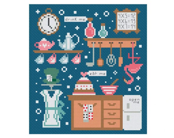 Alice in Wonderland Cross Stitch / Kitchen Stitch Pattern / Alice  Embroidery / Lewis Carol Stitch / Fairy Tale Pattern / Wonderland Stitch