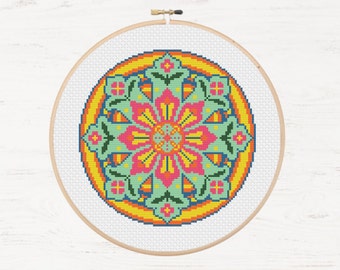 Printable Modern Cross Stitch Mandala Pattern Color Instant Download PDF Spirituality Home Decor Ornament DIY Decoration Colorful Gift