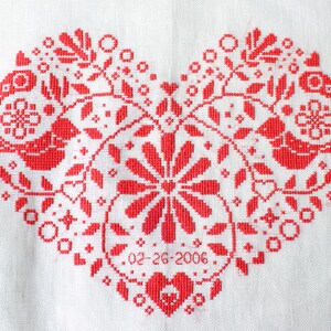 Red Heart Cross Stitch Pattern / Scandinavian Cross Stitch / Heart Embroidery / Folk Art Embroidery / Valentine Cross Stitch / Personalized image 2