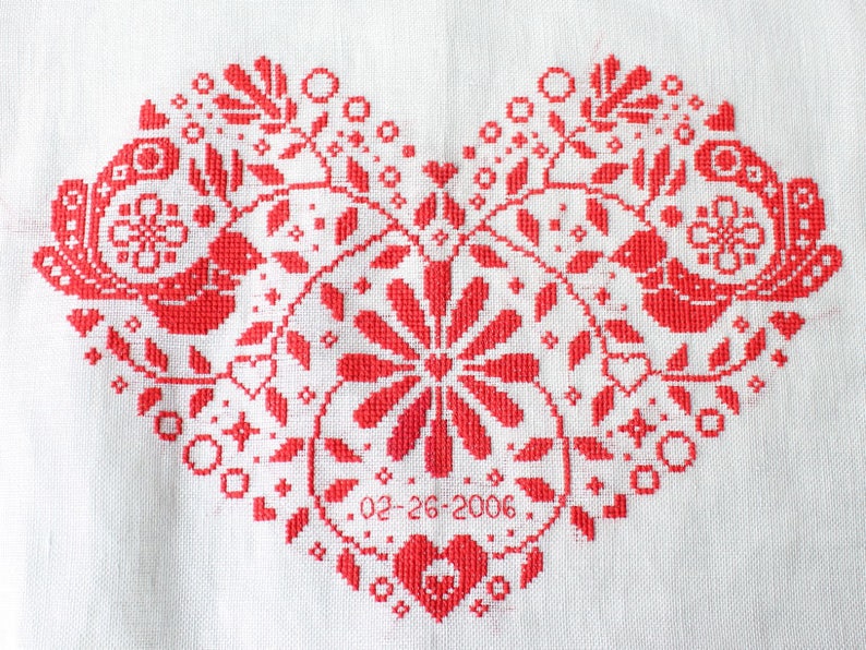 Red Heart Cross Stitch Pattern / Scandinavian Cross Stitch / Heart Embroidery / Folk Art Embroidery / Valentine Cross Stitch / Personalized image 2